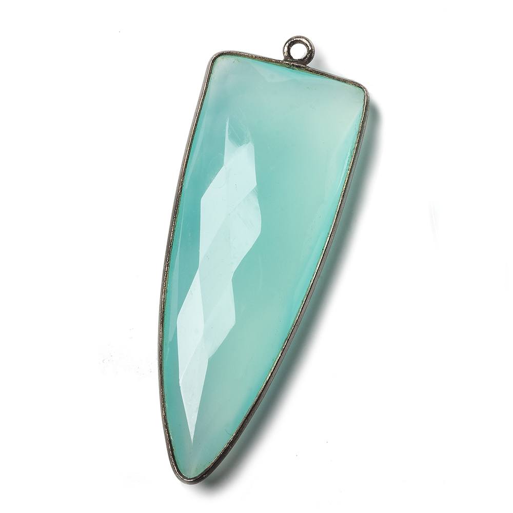 42x16mm Black Gold Bezel Seafoam Blue Chalcedony faceted point 1 focal bead