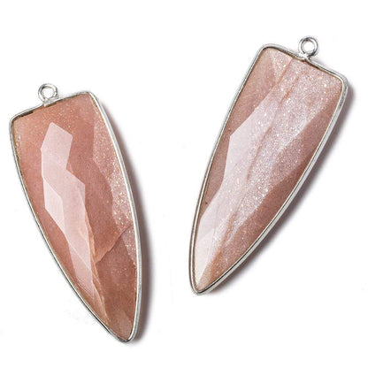 42x16mm Silver .925 Bezel Angel Skin Peach Moonstone Point 1 ring Pendant 1 piece