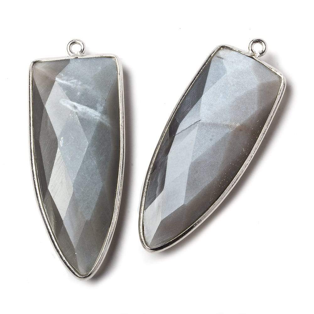 42x16mm Silver .925 Bezel Platinum Grey Moonstone Point 1 ring Pendant 1 piece