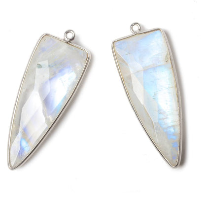 40x16mm Silver .925 Bezel Rainbow Moonstone Point 1 ring Pendant 1 piece