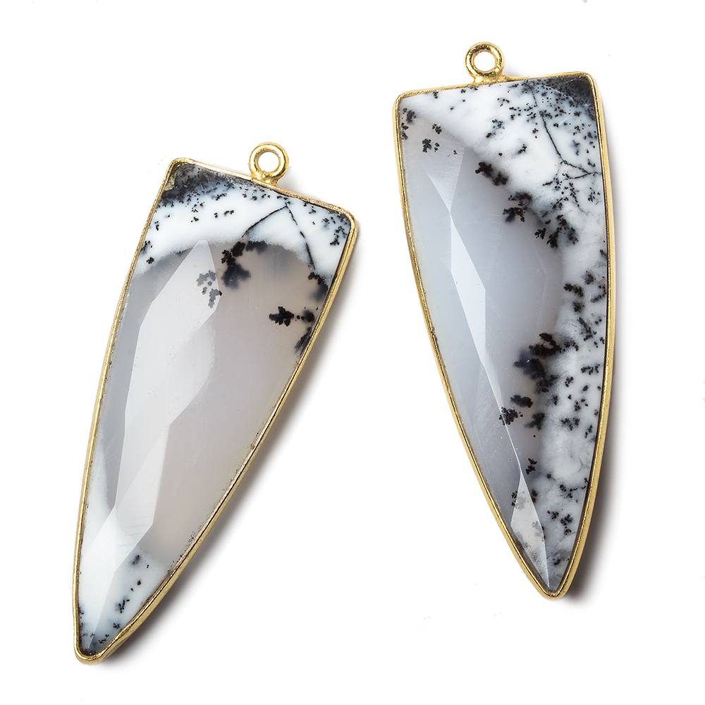 42x16mm Vermeil Bezel Dendritic Opal faceted point 1 focal bead