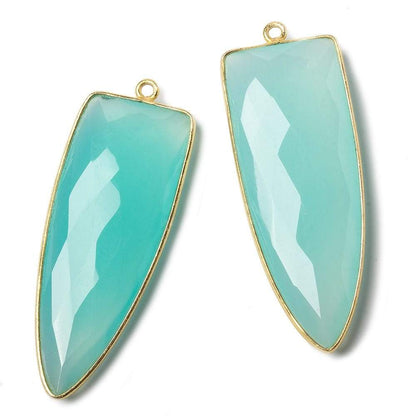 42x16mm Vermeil Bezel Key West Blue Chalcedony faceted point 1 focal bead