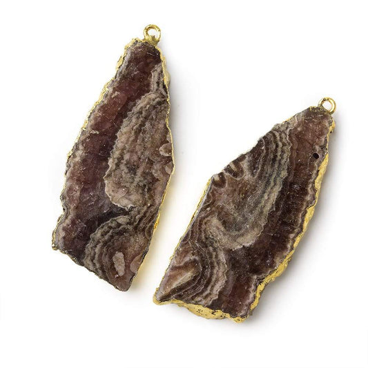 42x18-42x20mm Gold Leafed Rhodochrosite Slice Pendant Set of 2 pieces