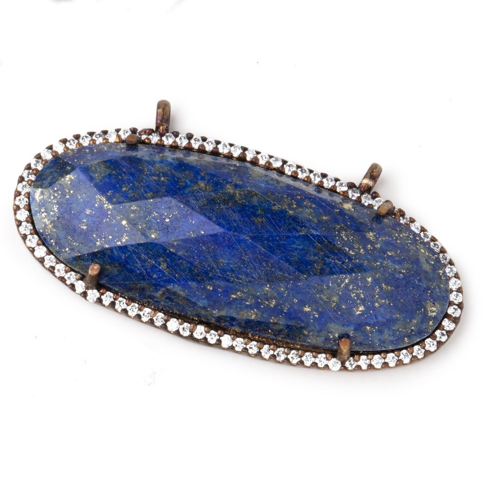 42x18mm Antique Copper CZ Bezel Lapis Lazuli Oval Connector 1 Focal Bead