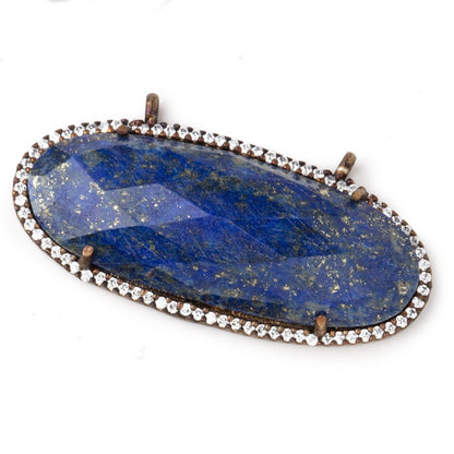 42x18mm Antique Copper CZ Bezel Lapis Lazuli Oval Connector 1 Focal Bead