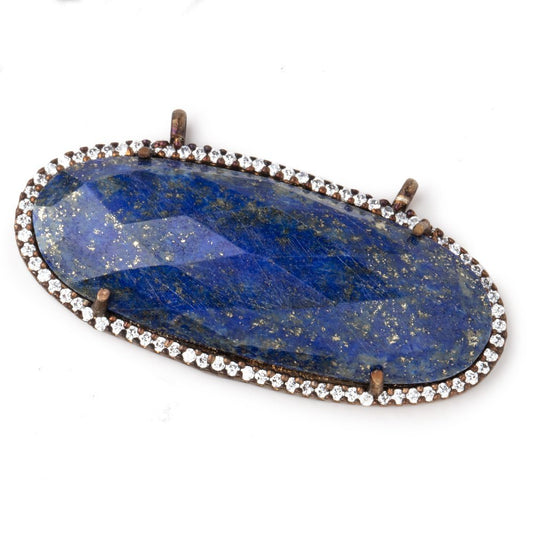 42x18mm Antique Copper CZ Bezel Lapis Lazuli Oval Connector 1 Focal Bead