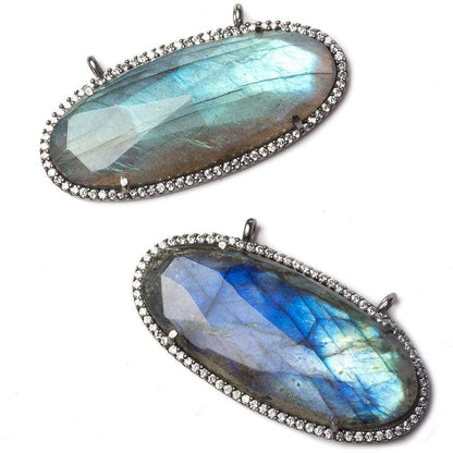 42x19mm Black Gold Bezeled White CZ and Labradorite East West Oval Pendant 1 piece