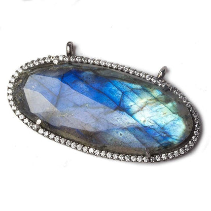 42x19mm Black Gold Bezeled White CZ and Labradorite East West Oval Pendant 1 piece