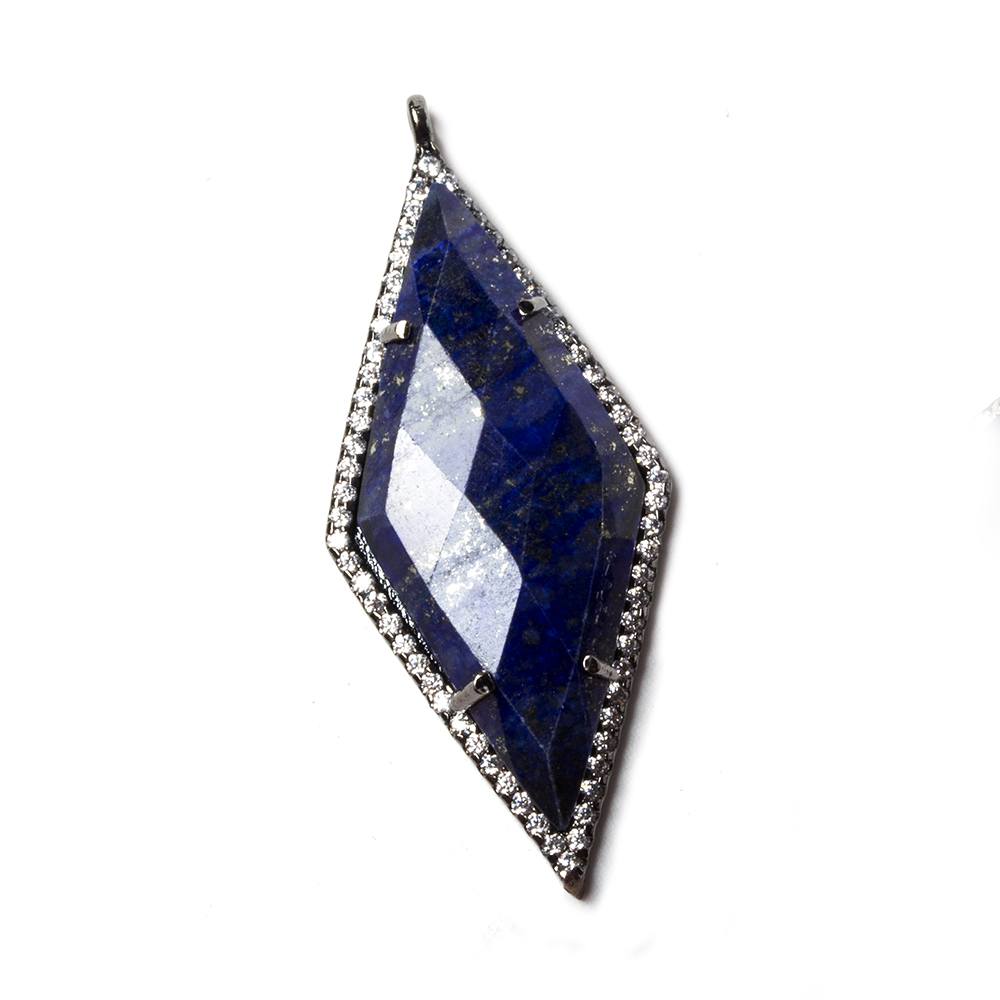 42x19mm Black Gold Bezeled White CZ & Lapis Lazuli Kite Pendant 1 pc