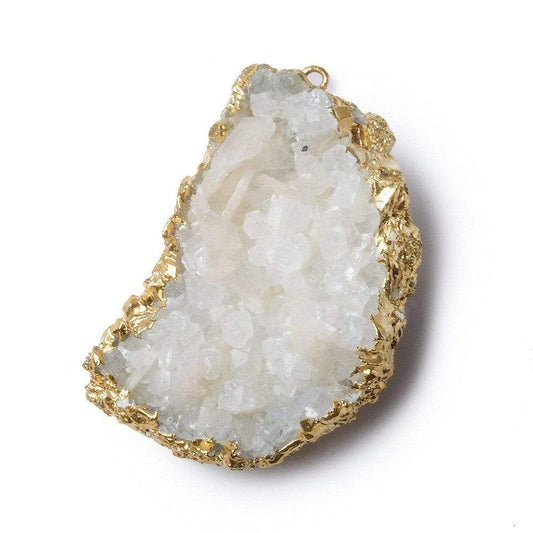 42x28mm 22kt Gold Leaf Edged Calcite Mineral Crystal Pendant 1 piece