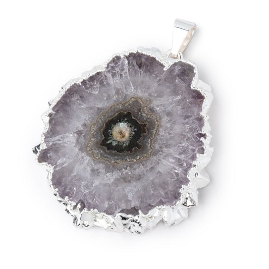42x39mm Silver Leafed Amethyst Solar Quartz Slice Pendant 1 focal piece