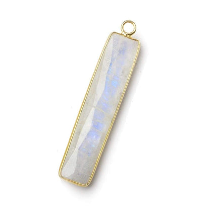 42x9.5mm Vermeil Bezel Rainbow Moonstone faceted bar pendant 1 piece