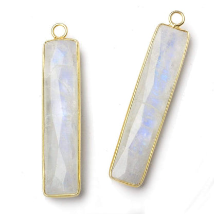42x9.5mm Vermeil Bezel Rainbow Moonstone faceted bar pendant 1 piece