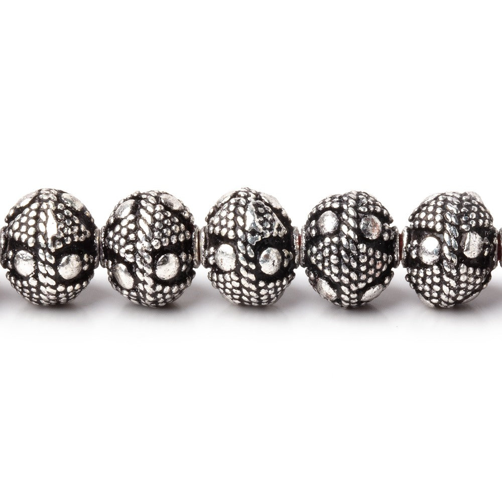 8x7mm Antiqued Silver Plated Bead Miligrain Triangle and Dot 8 inch 28 pieces