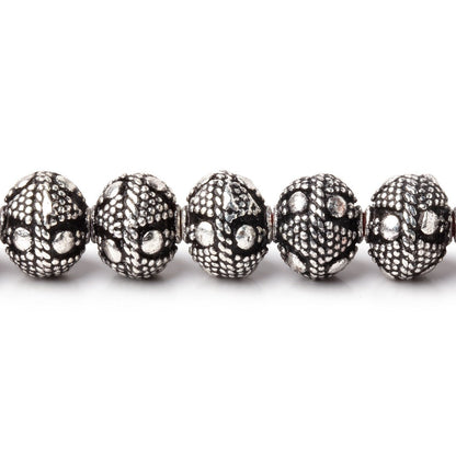 8x7mm Antiqued Silver Plated Bead Miligrain Triangle and Dot 8 inch 28 pieces