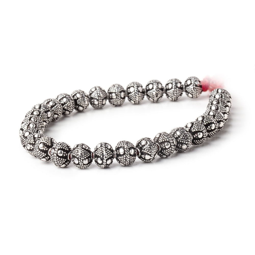 8x7mm Antiqued Silver Plated Bead Miligrain Triangle and Dot 8 inch 28 pieces