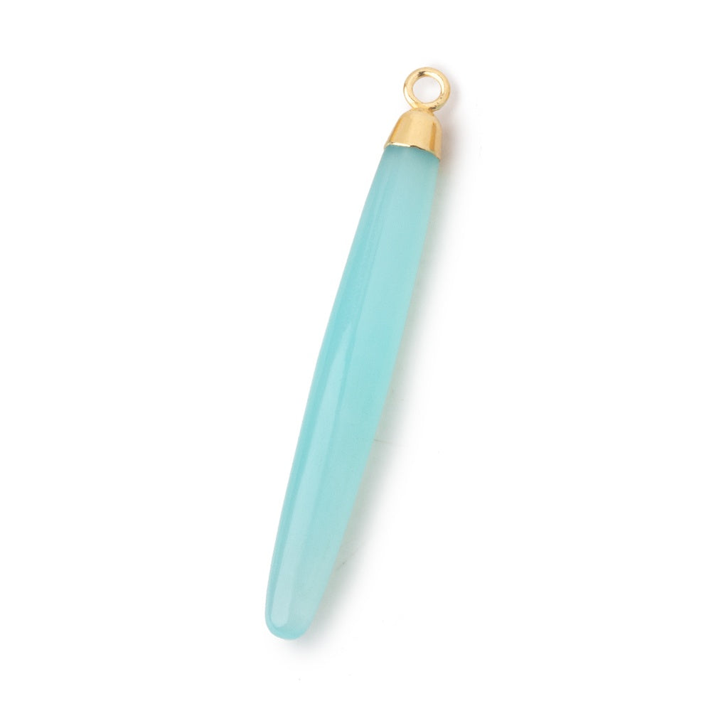 40x5mm Gold Leafed Seafoam Blue Chalcedony Plain Tube Pendant 1 piece