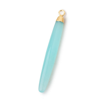 40x5mm Gold Leafed Seafoam Blue Chalcedony Plain Tube Pendant 1 piece