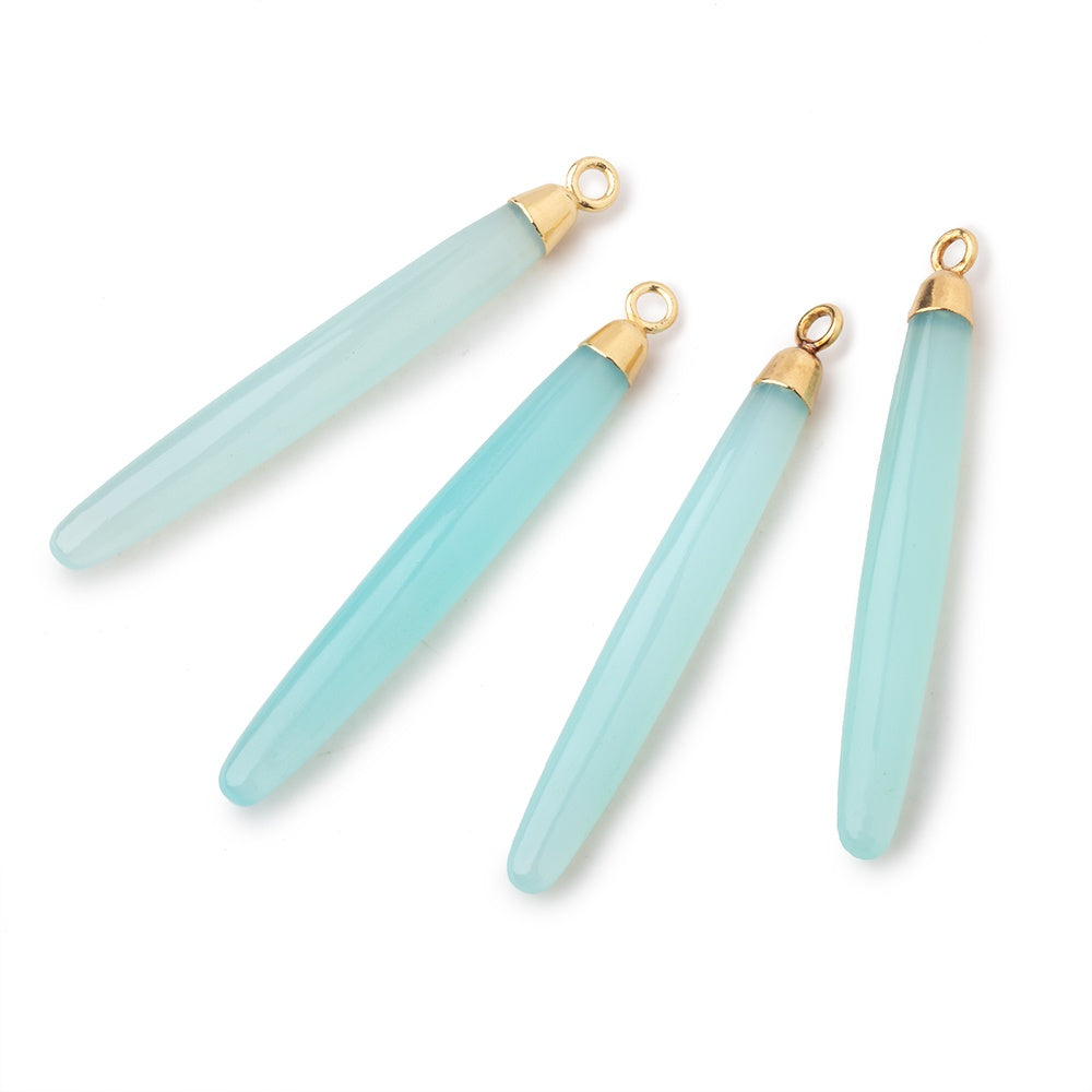 40x5mm Gold Leafed Seafoam Blue Chalcedony Plain Tube Pendant 1 piece