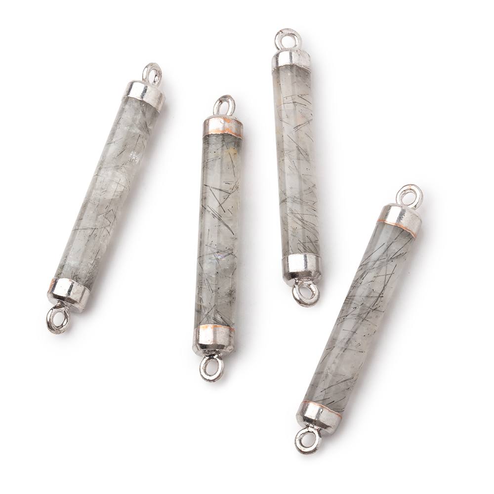28x4.5mm Silver Leafed Tourmalinated Quartz Tube Focal Connector 1 piece