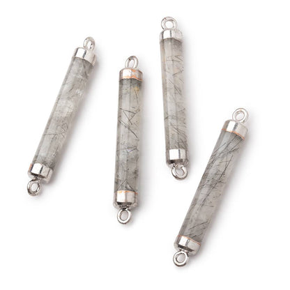 28x4.5mm Silver Leafed Tourmalinated Quartz Tube Focal Connector 1 piece
