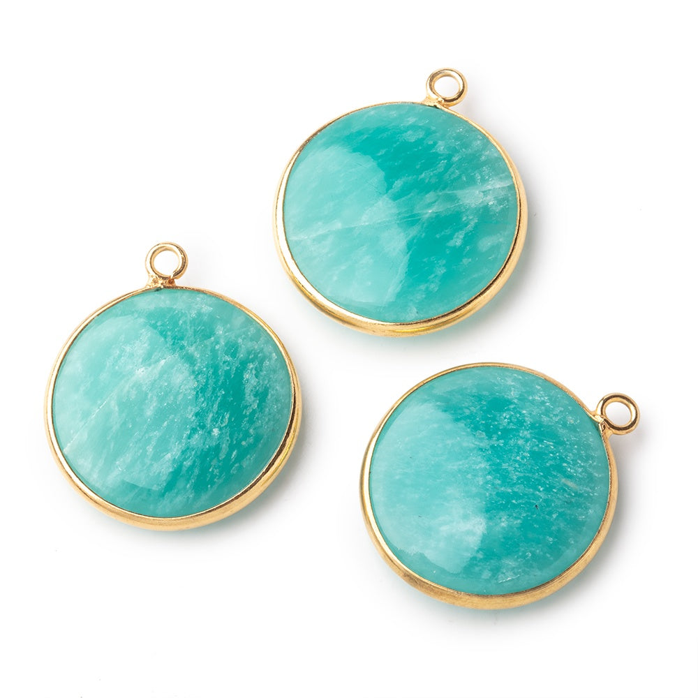 23mm Vermeil Bezel Amazonite Plain Coin Pendant 1 Focal Bead