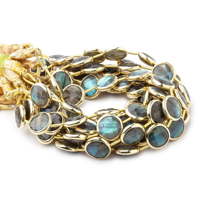 12mm Vermeil Bezel Labradorite Faceted Coin Beads 6.5 inch 10 pieces