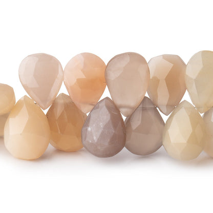 12x10-15x10mm Multi Color Moonstone faceted pear briolette 8.5 in. 46 Beads