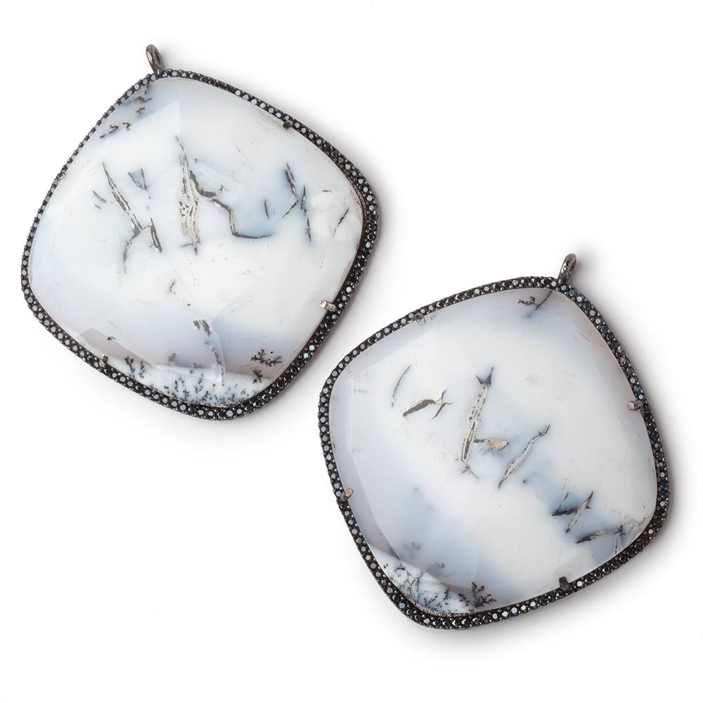 43mm Black Gold & Black CZ Bezel Dendritic Opal Cushion Pendant 1 Focal
