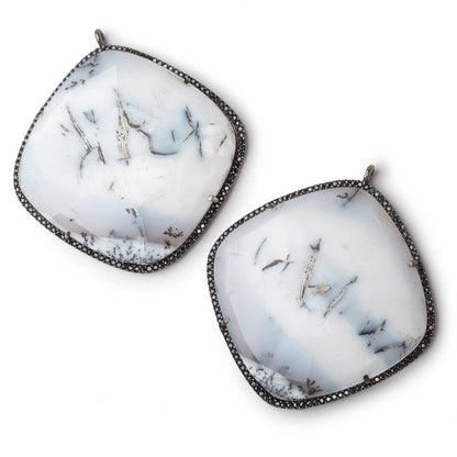 43mm Black Gold & Black CZ Bezel Dendritic Opal Cushion Pendant 1 Focal