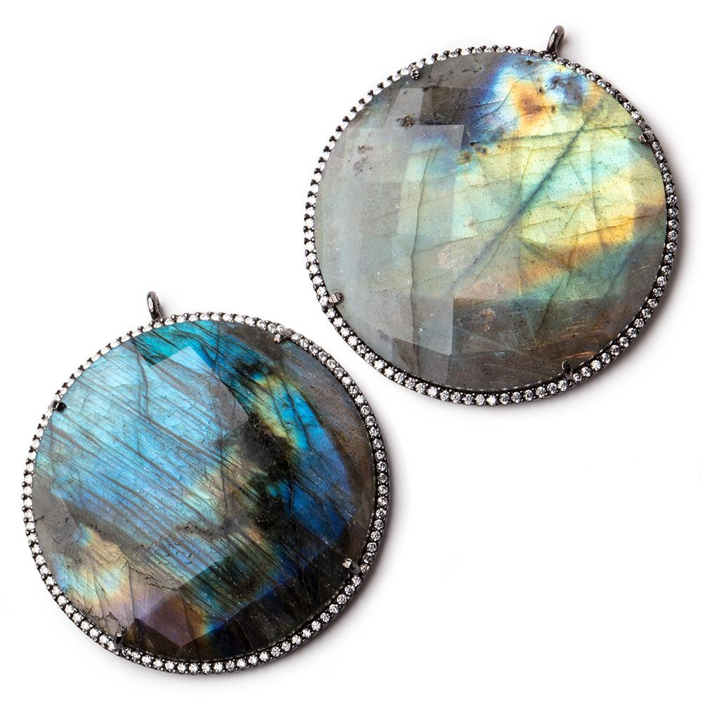 43mm Labradorite Black Gold CZ Bezel Coin Pendant 1 focal bead