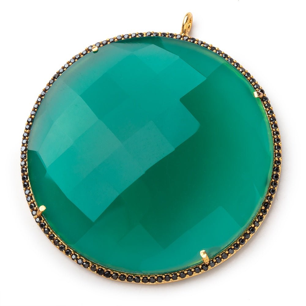 43mm Vermeil & Black CZ Bezel Green Onyx Coin Pendant 1 Focal Bead