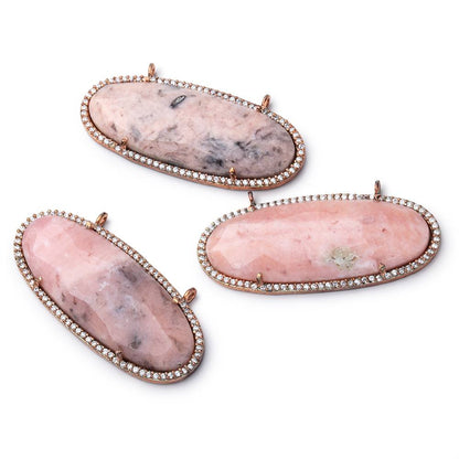43x18mm Rose Gold Bezel CZ & Pink Peruvian Opal Faceted Oval 1 Connector