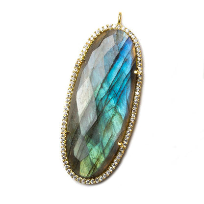 43x19mm Vermeil Bezeled White CZ and Labradorite Oval Pendant 1 piece