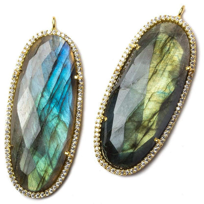 43x19mm Vermeil Bezeled White CZ and Labradorite Oval Pendant 1 piece