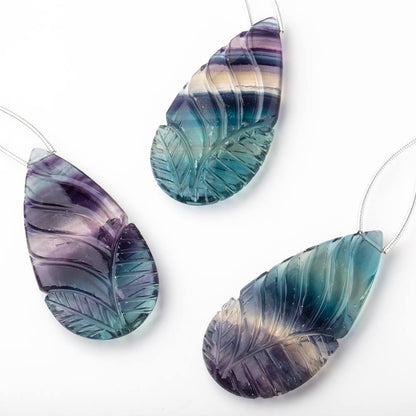 43x22mm Fluorite Hand Carved Pear Focal 1 Bead AAA