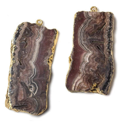 43x23mm Gold Leafed Rhodochrosite Slice Pendant Set of 2 matching pieces