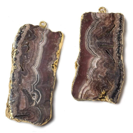 43x23mm Gold Leafed Rhodochrosite Slice Pendant Set of 2 matching pieces