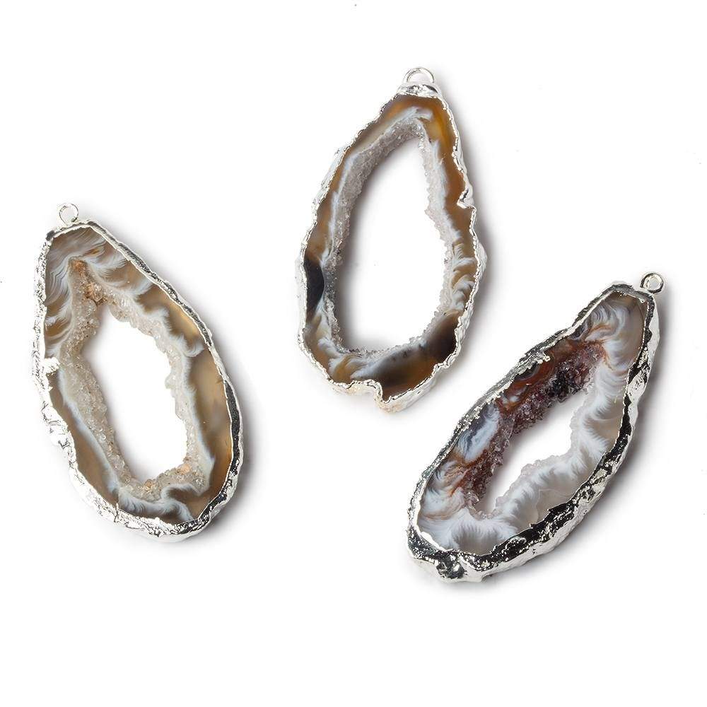 43x24x4mm Silver Leafed Occo Agate Drusy Natural Crystal Slice Pendant 1 piece