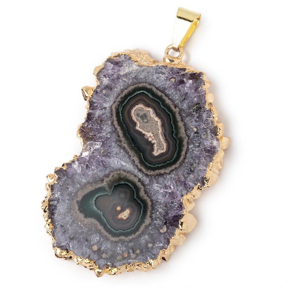 43x31mm Gold Leafed Amethyst Solar Quartz Slice Pendant 1 focal piece