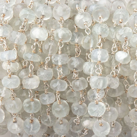 5-5.5mm Ceylon Moonstone faceted rondelles on .925 Sterling Silver Chain