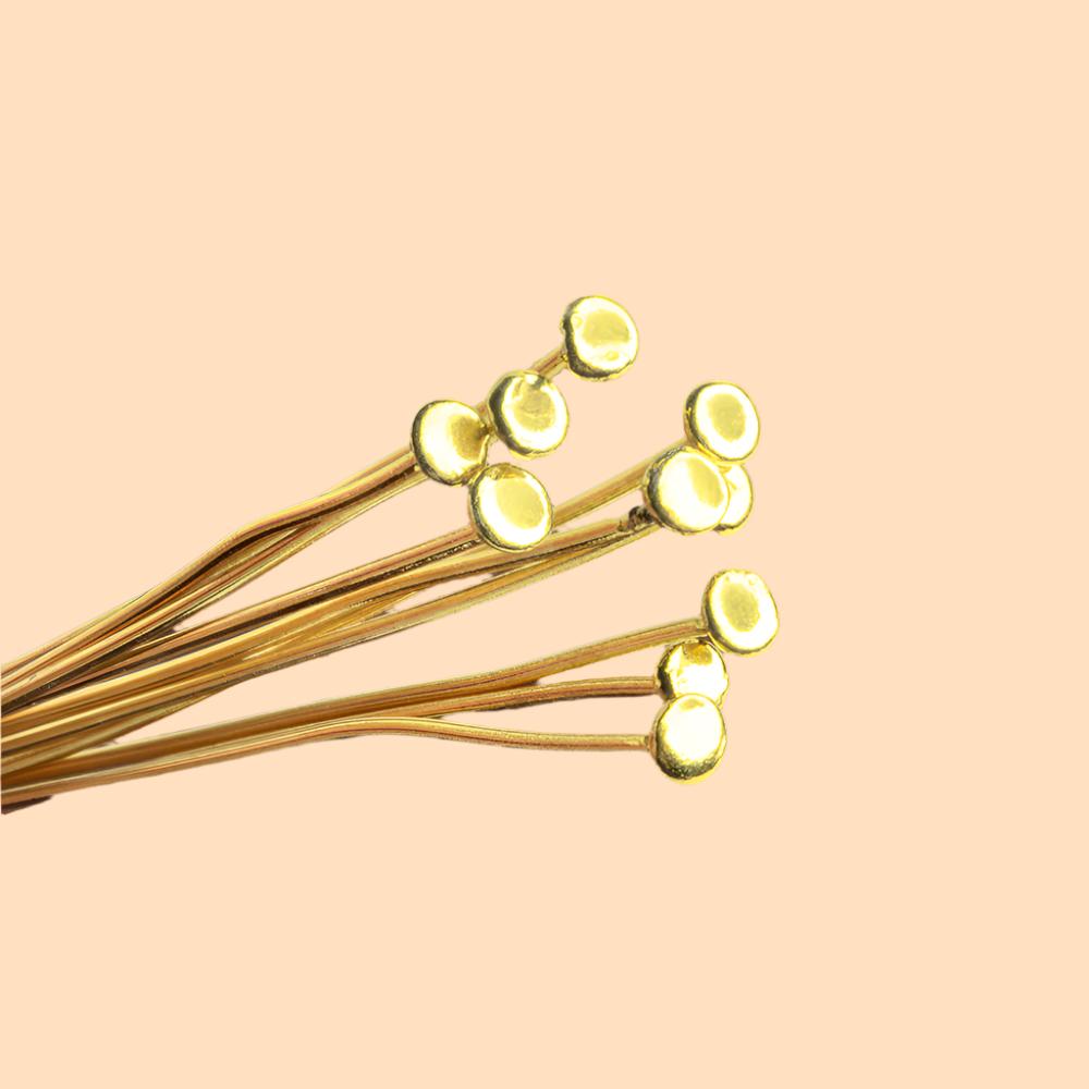 3" length Vermeil Disc Headpin, 22 Gauge Wire, 10 pieces per Bag