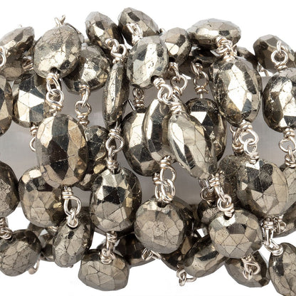 9x6mm Pyrite faceted oval Silver plated Chain by the foot 21 pieces