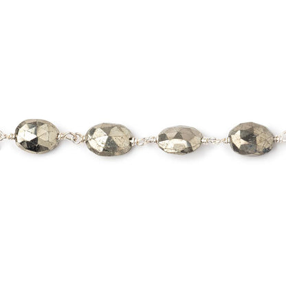 9x6mm Pyrite faceted oval Silver plated Chain by the foot 21 pieces