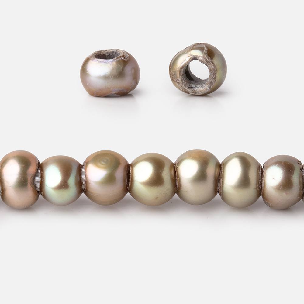 5-6mm Silver Sage 2.5mm Large Hole Off Round Pearls 15 inch 94 Beads