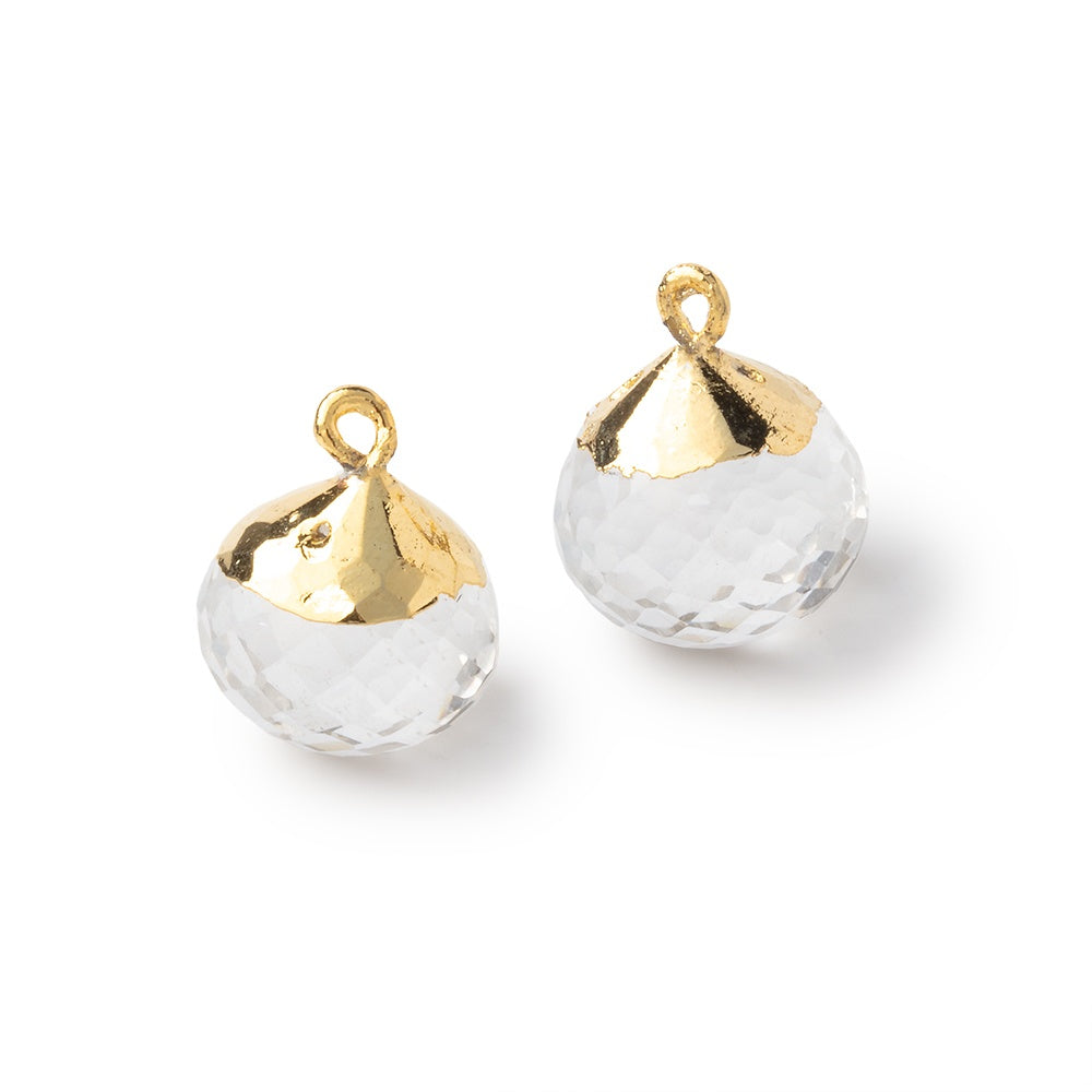 12mm Gold Leafed Crystal Quartz Faceted Candy Kiss Focal Set of 2