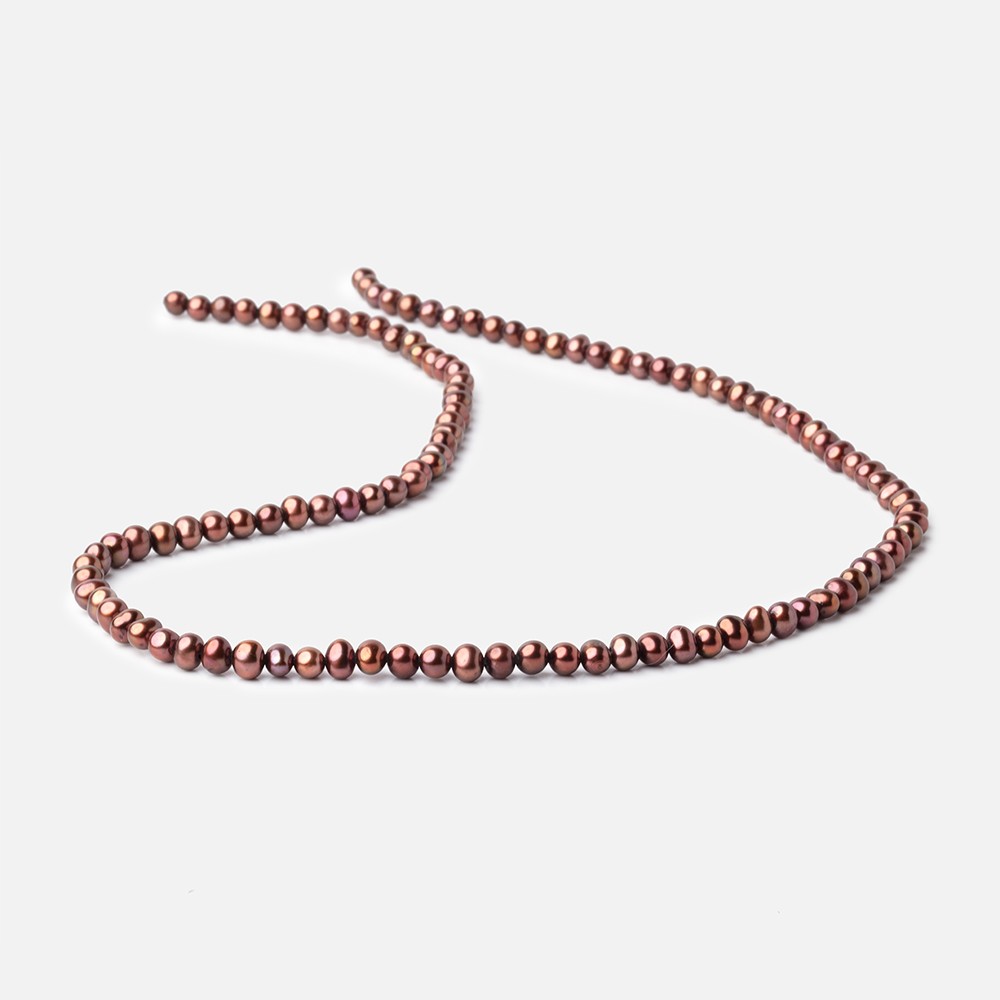 4.5x4mm Chocolate Brown Side Drilled Off Round Freshwater Pearls 16 inch 110 pieces