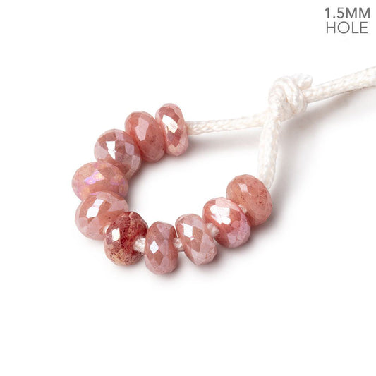 6mm Mystic Peach Moonstone 1.5mm Large Hole Faceted Rondelle Set of 10