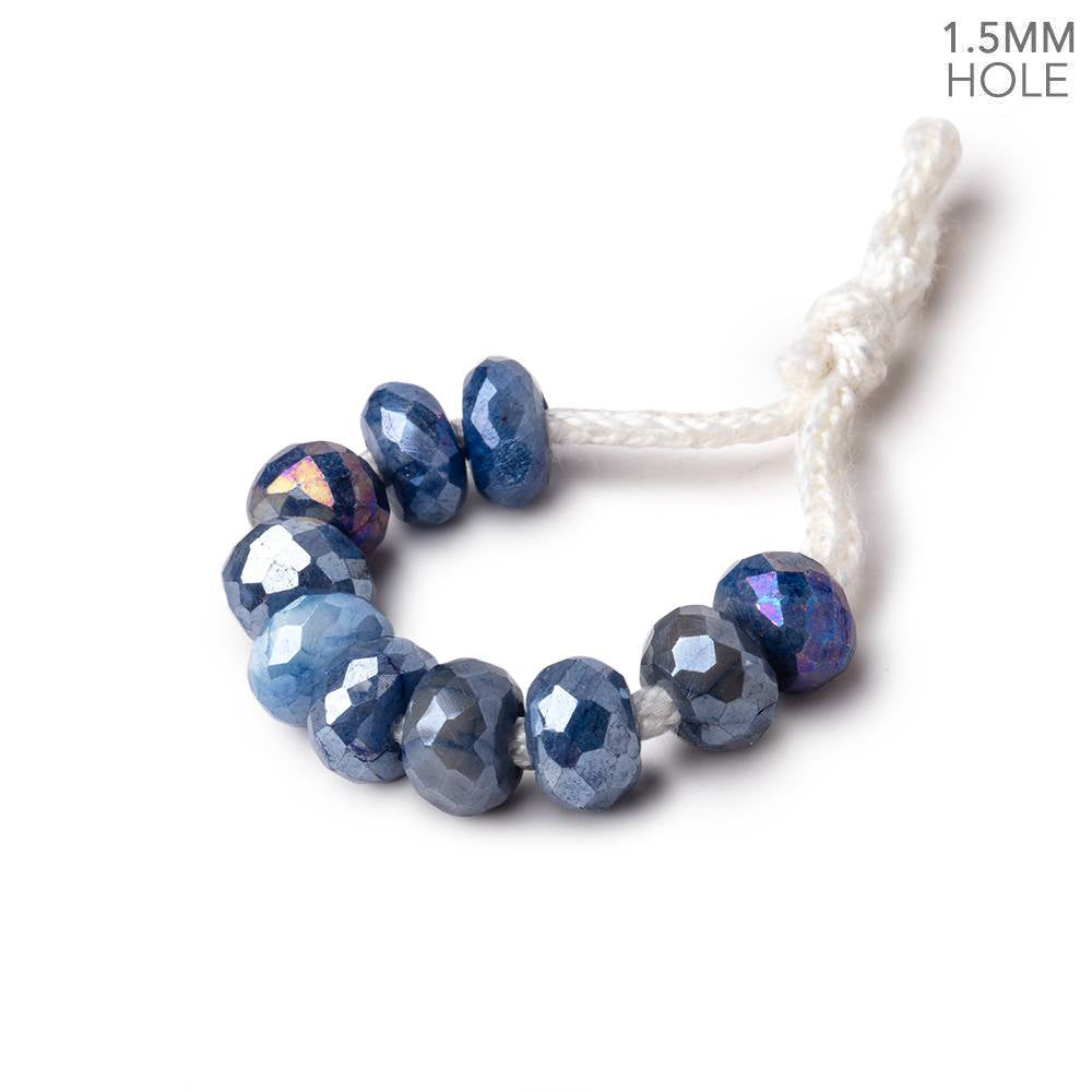 6mm Mystic Blue Moonstone 1.5mm Large Hole Faceted Rondelles Set of 10