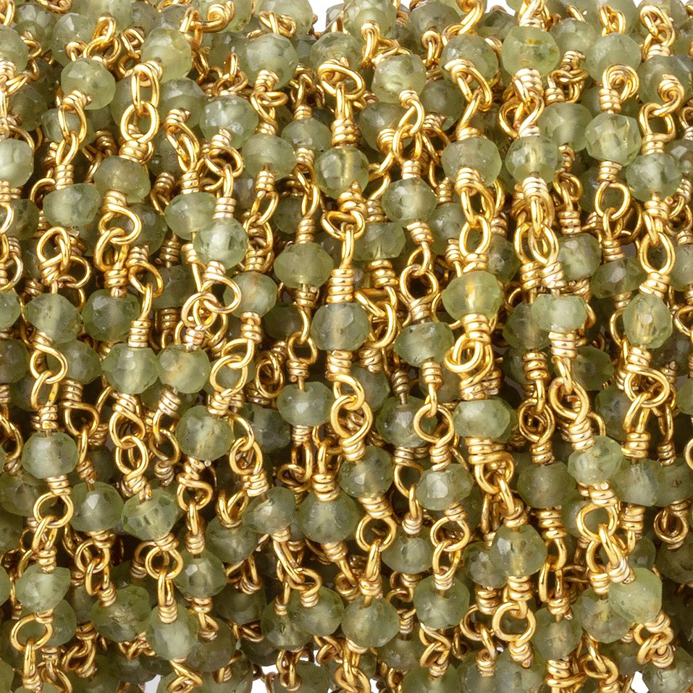 3mm Peridot Faceted Rondelles on Gold Plated Wire Wrapped Chain